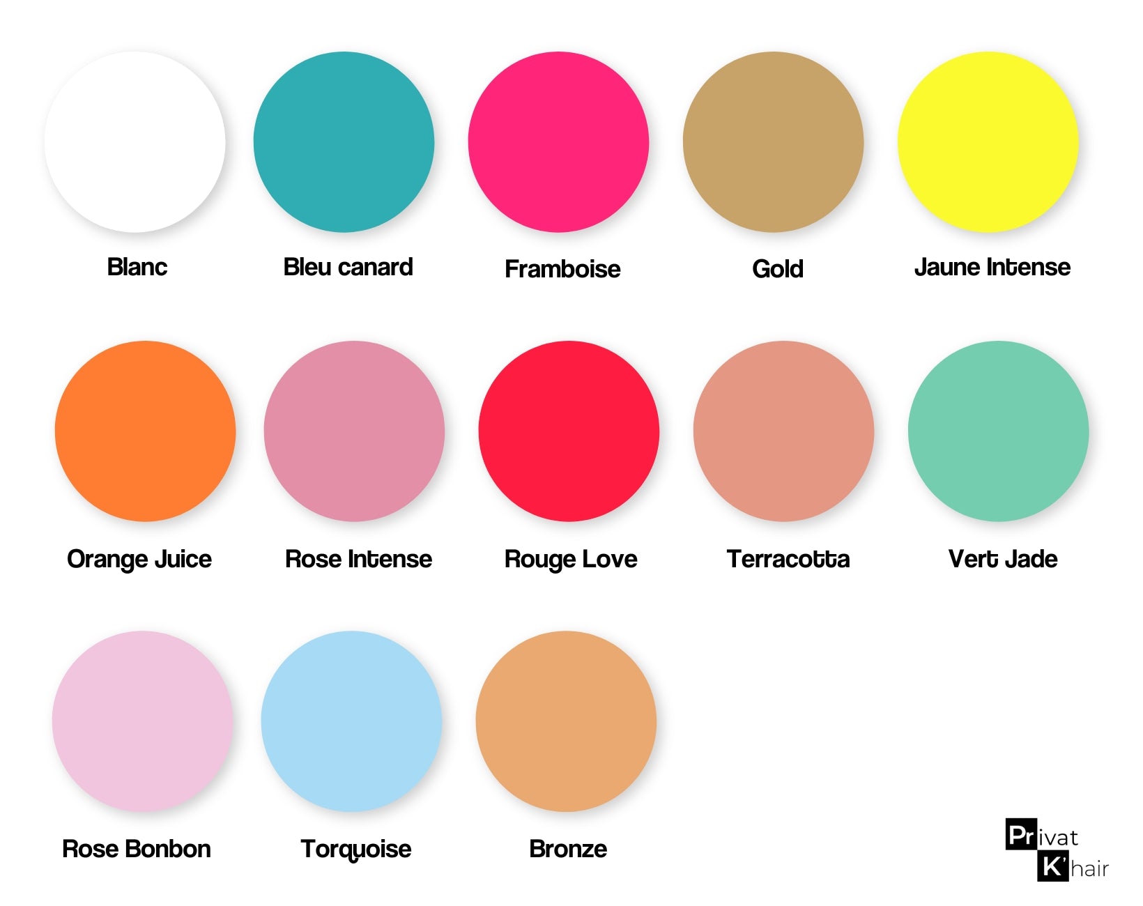 Palette de couleurs personnalisées pour les étiquettes personnalisées Privat K'hair